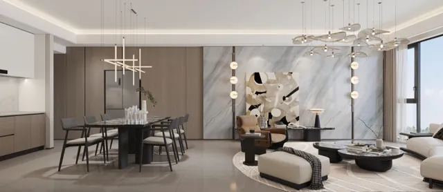 HYDE II supplied living and dining interior rendering